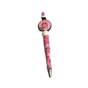 Pink Breast Cancer Ribbon Flower Beaded Handmade Pen